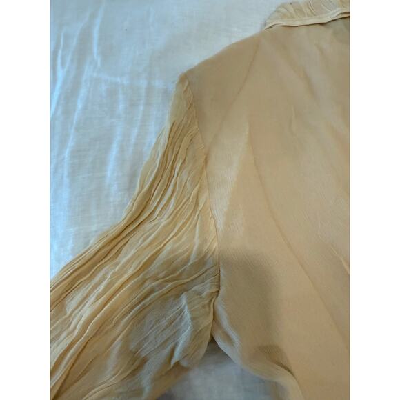 Ms Sioni Long Sleeve Pleated Button Down Silk Shirt Beige Women's Size Medium - Picture 7 of 10